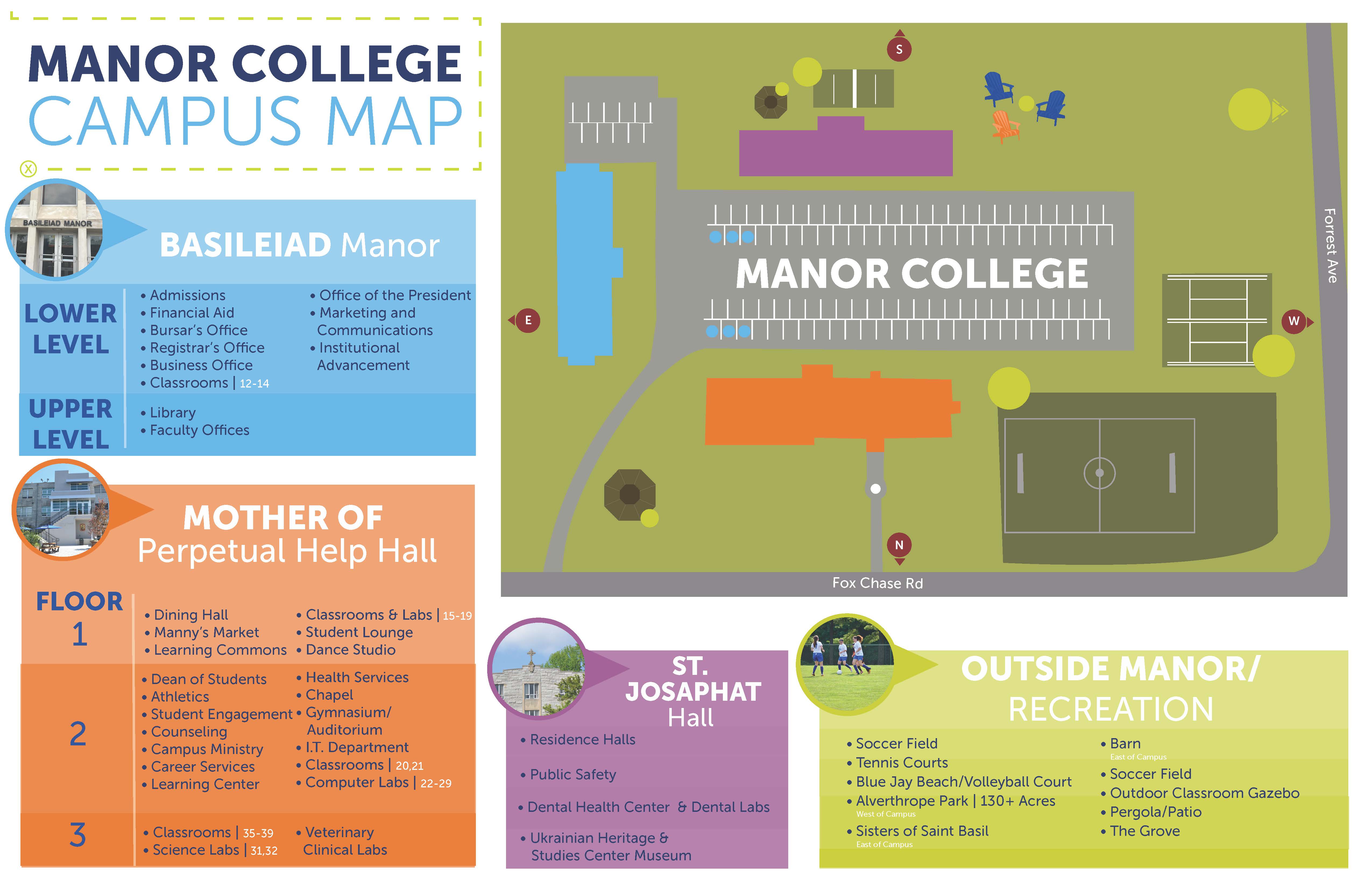 campus map of Manor College in Philadelphia