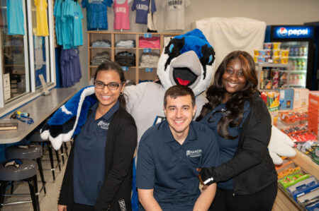 Manor students with Manny the Blue Jay mascot